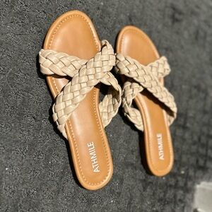 ATHMILE Women's Braided Tan Sandals
